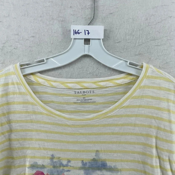 Talbots Blouse Top Women 2X Yellow White Stripe Round Neck Pullover Short Sleeve - Picture 9 of 9